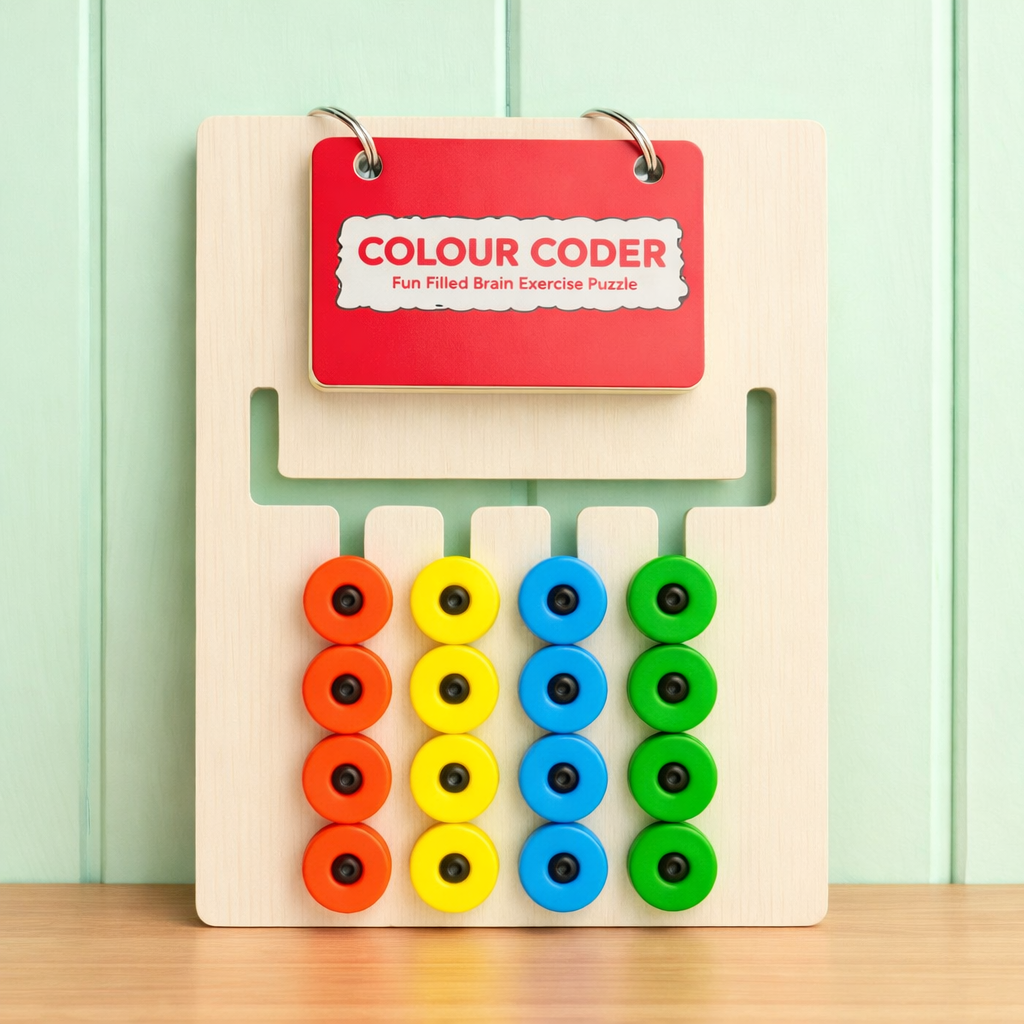 Wooden Colour Coder Puzzle Toy for Kids | STEM Brain Development Game | Color Matching, Logical Thinking & Hand-Eye Coordination | 15 Challenge Cards | Age 2+