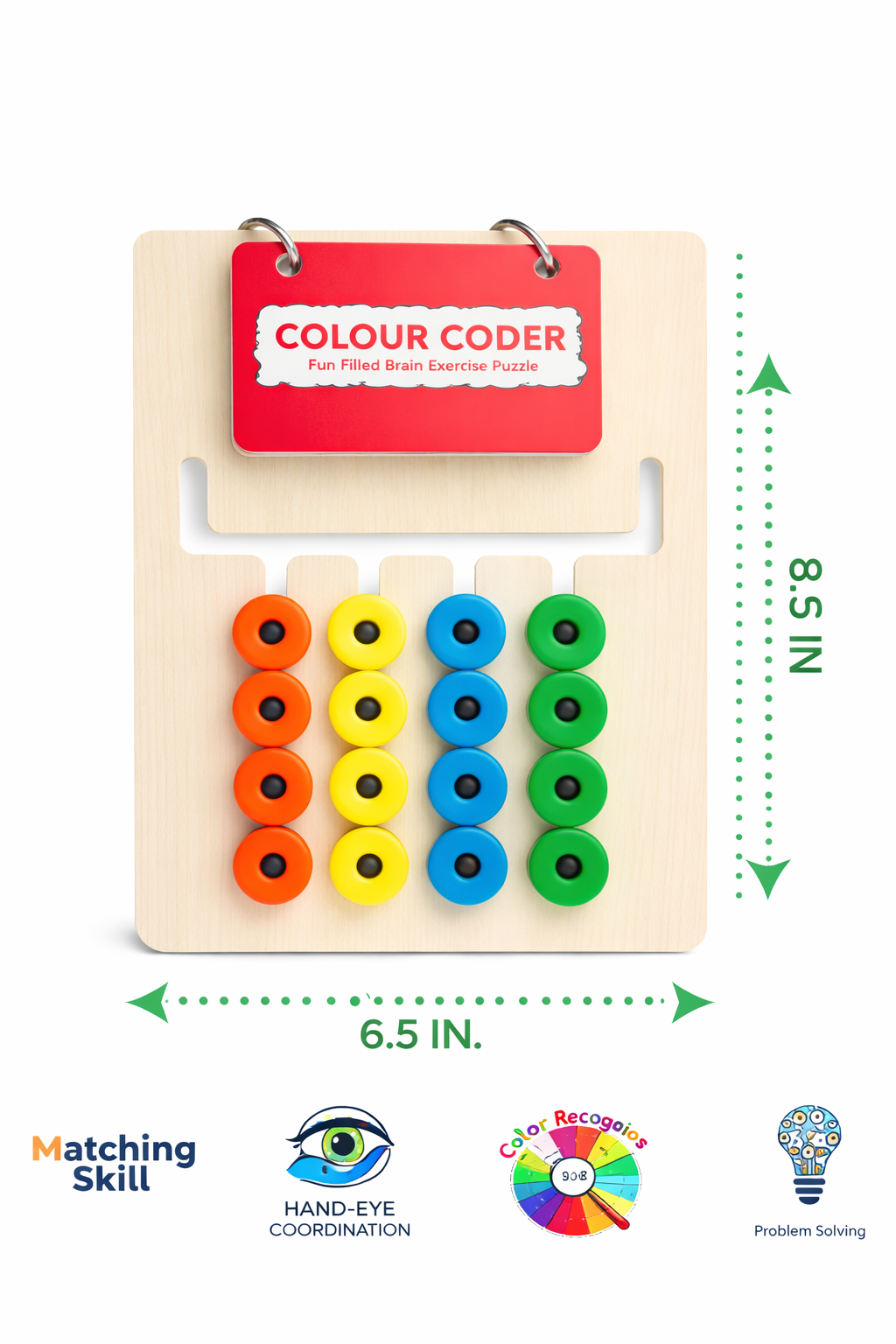 Wooden Colour Coder Puzzle Toy for Kids | STEM Brain Development Game | Color Matching, Logical Thinking & Hand-Eye Coordination | 15 Challenge Cards | Age 2+
