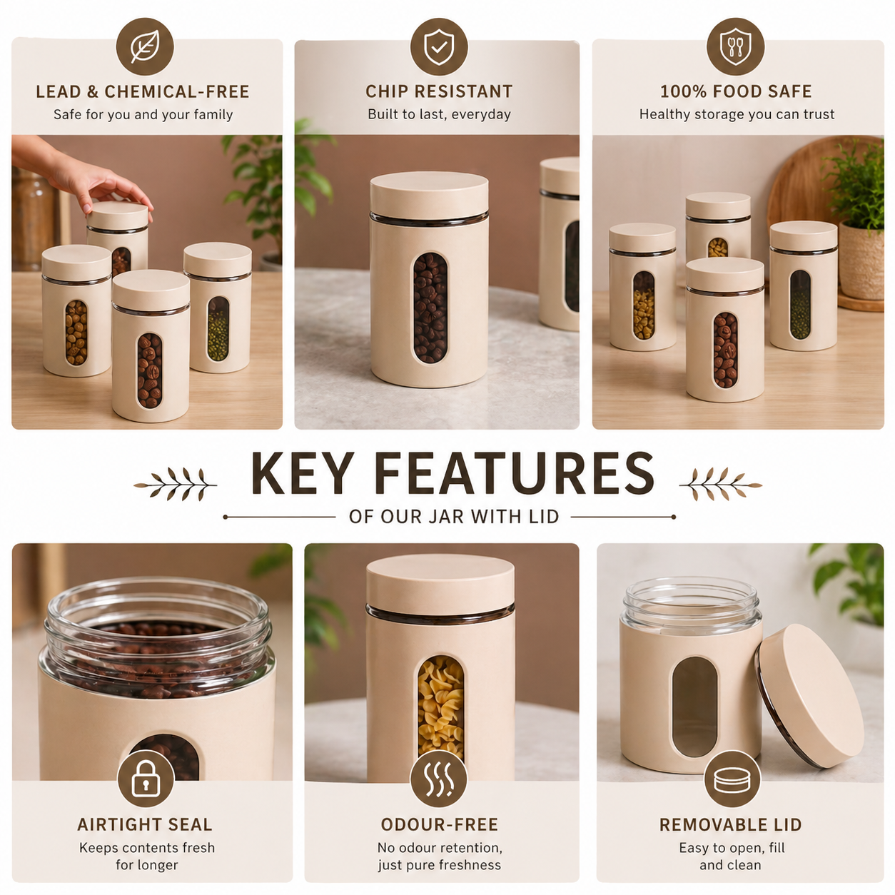 Airtight Kitchen Storage Jar Set (Pack of 3, 750ml Each) | Food-Safe, Odour-Free, Moisture-Proof Canisters | BPA-Free with Window | Ideal for Coffee, Tea, Sugar & Dry Foods