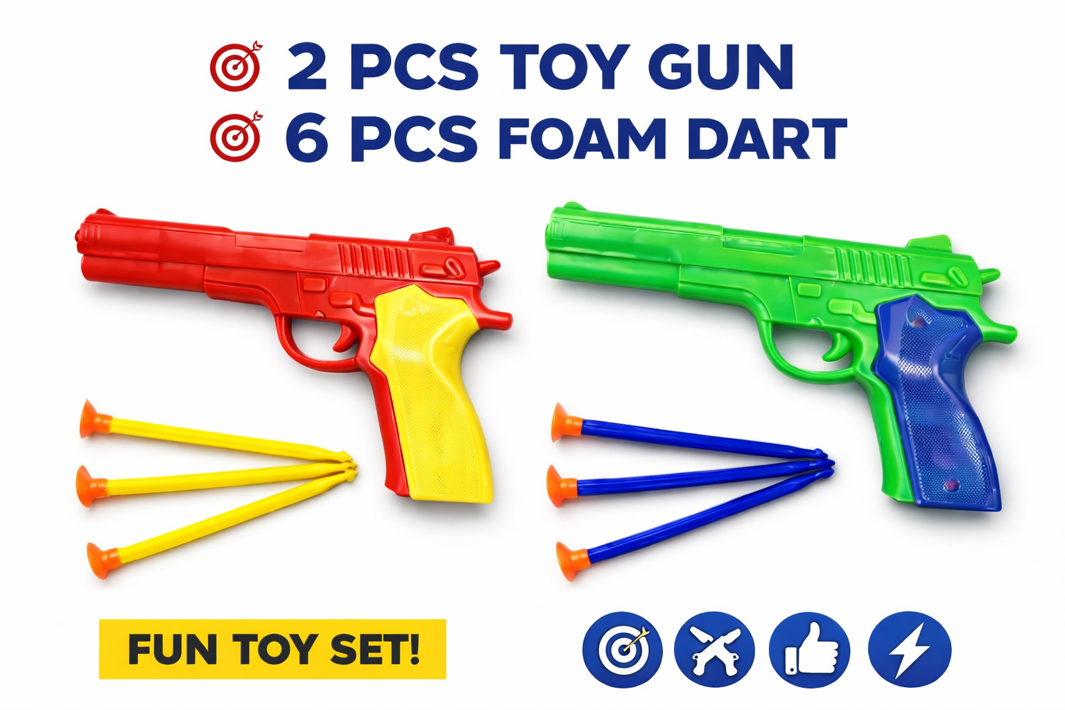 Kids Foam Dart Gun Toy Set (2 Guns + 6 Soft Darts) | Safe Shooting Toy for Kids | Lightweight, Easy to Use | Indoor & Outdoor Fun Game