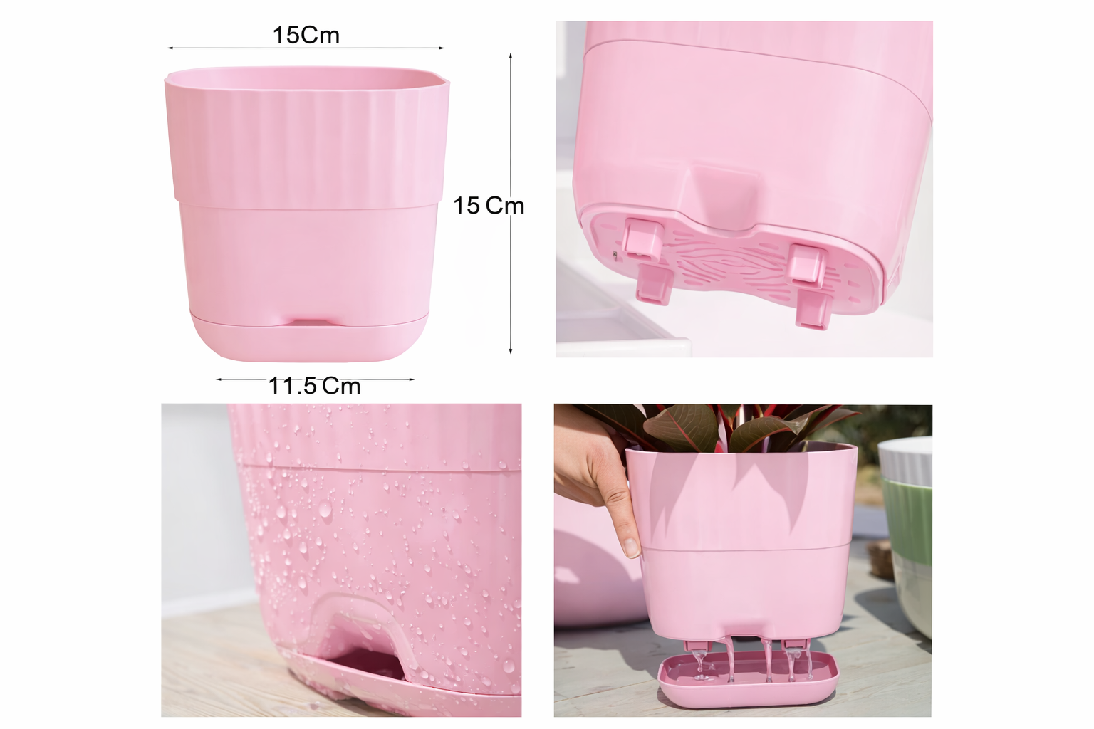 Premium 6 Inch Self-Watering Square Planter Pots (Pack of 5) with Drainage Tray | Modern Indoor Outdoor Plant Pots