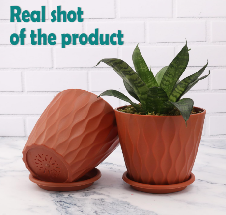 Premium 6 Inch Wave Texture Plastic Planter Pots Set of 5 with Drainage Tray – Decorative Indoor Outdoor Flower Pots for Home, Garden, Office Décor
