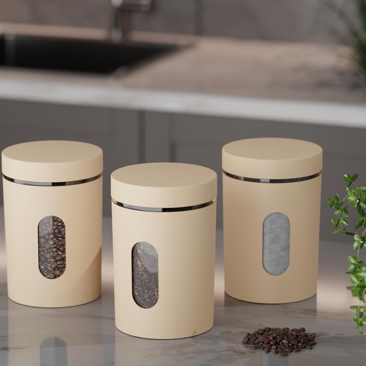 Airtight Kitchen Storage Jar Set (Pack of 3, 750ml Each) | Food-Safe, Odour-Free, Moisture-Proof Canisters | BPA-Free with Window | Ideal for Coffee, Tea, Sugar & Dry Foods