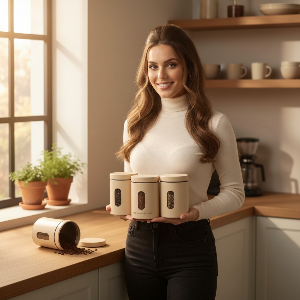 Airtight Kitchen Storage Jar Set (Pack of 3, 750ml Each) | Food-Safe, Odour-Free, Moisture-Proof Canisters | BPA-Free with Window | Ideal for Coffee, Tea, Sugar & Dry Foods