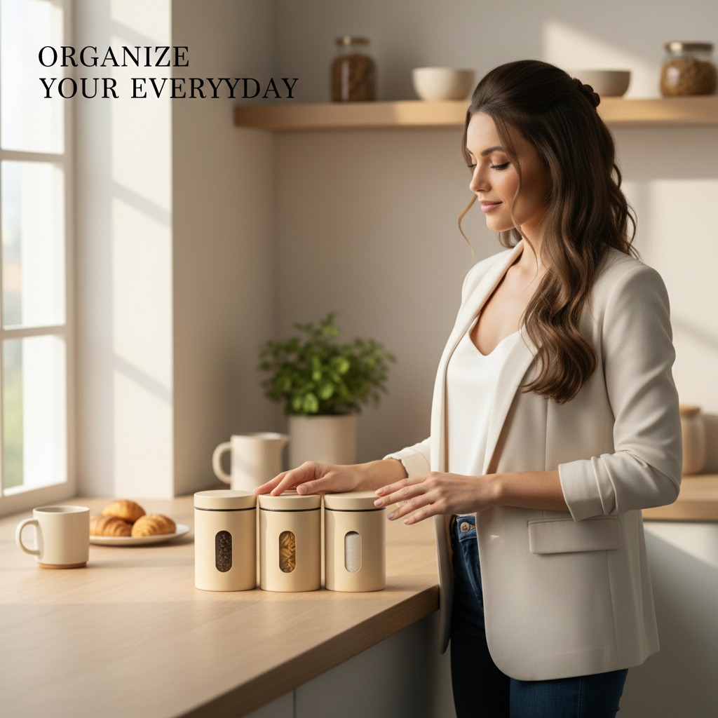 Airtight Kitchen Storage Jar Set (Pack of 3, 750ml Each) | Food-Safe, Odour-Free, Moisture-Proof Canisters | BPA-Free with Window | Ideal for Coffee, Tea, Sugar & Dry Foods