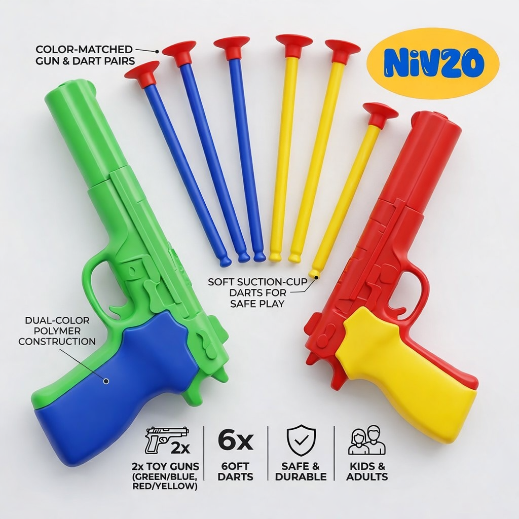 Kids Foam Dart Gun Toy Set (2 Guns + 6 Soft Darts) | Safe Shooting Toy for Kids | Lightweight, Easy to Use | Indoor & Outdoor Fun Game