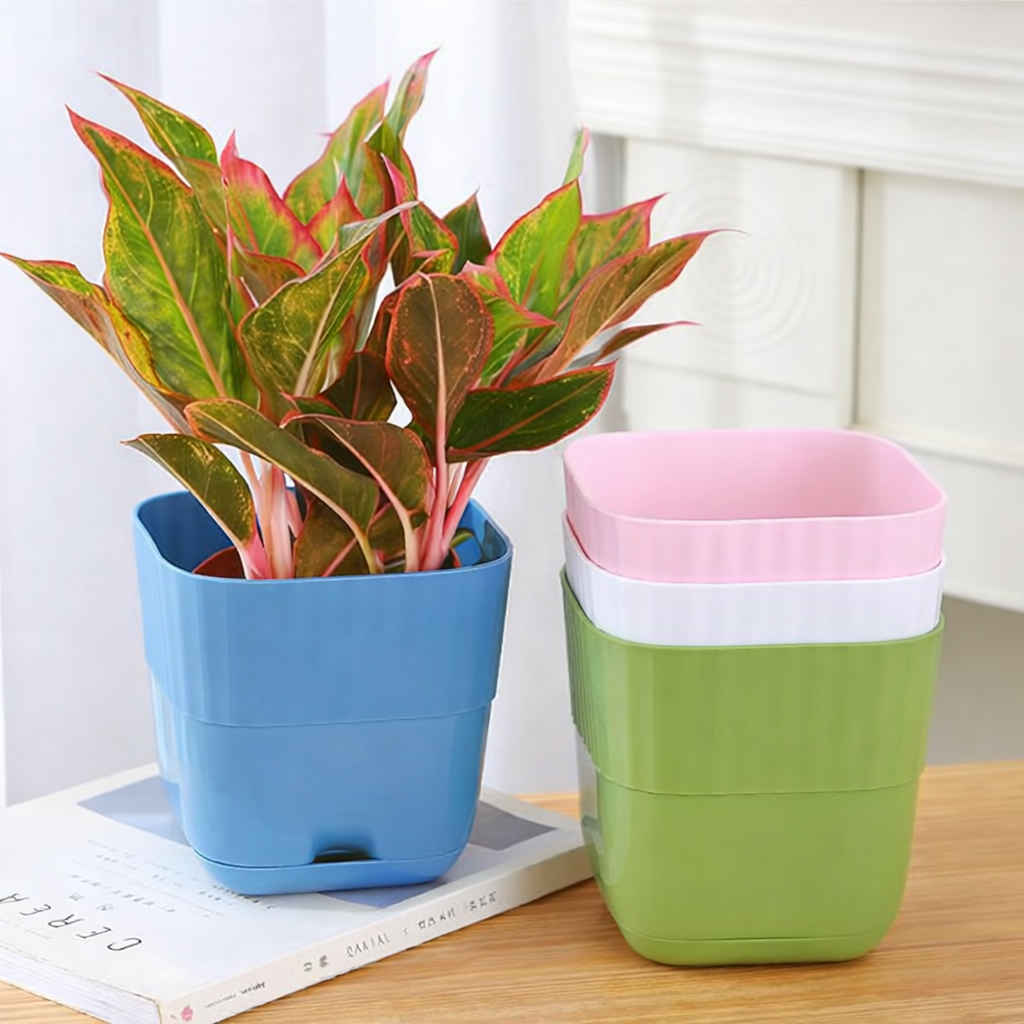 Premium 6 Inch Self-Watering Square Planter Pots (Pack of 5) with Drainage Tray | Modern Indoor Outdoor Plant Pots