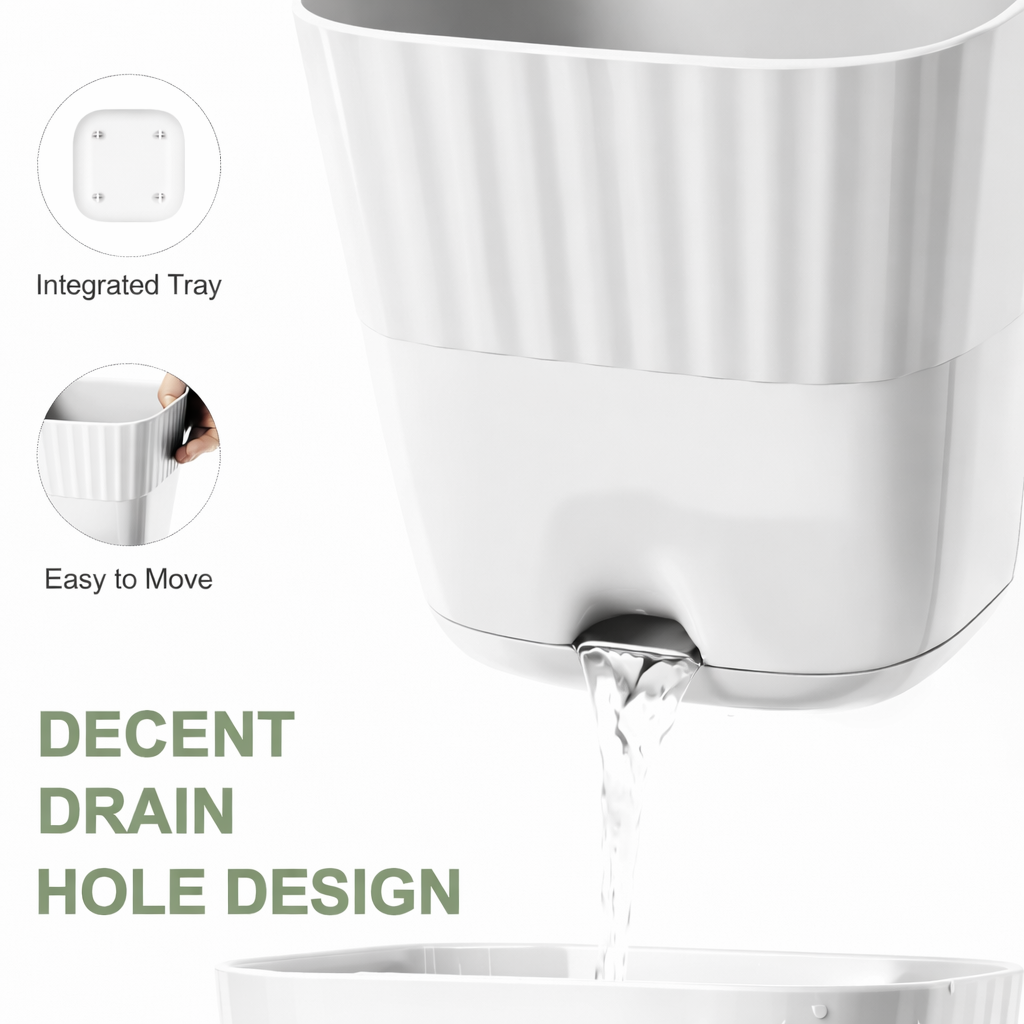 Premium 6 Inch Self-Watering Square Planter Pots (Pack of 5) with Drainage Tray | Modern Indoor Outdoor Plant Pots